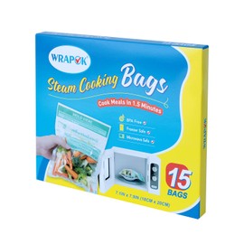 WRAPOK Microwave Steamer Bags 15 Pack Zip Steam Vegetable Cooking Bag for Potatoes Meat, 7.1 X 7.9 Inches