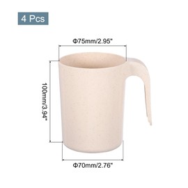 uxcell 4Pcs Wheat Straw Plastic Cups, Unbreakable Reusable Water Tumblers Stackable Drinking Glasses with Handles for Coffee, Milk, Juice, Beige