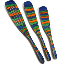 Maxdot Pakkawood Kitchen Utensils 3 Pcs Colorful Wooden Kitchen Utensils Set Wooden Cooking Spurtles Wood Serving Spatula Spoon Safe for Non Stick Cookware Housewarming Kitchen Souvenir Gift