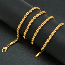 18k Gold Plated 50cm 20'' Necklace 3mm Solid Twist Wave Woven Rope Chain