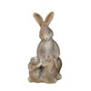 Mummy Hare And Babies Figurine 17cm Rustic Resin Carved Wood
