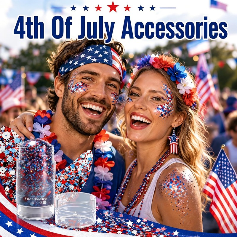 4th of July Face Glitter Stick, 2026 New Patriotic Red