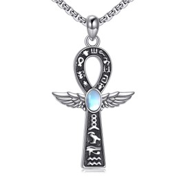 CUPENDA Ankh Necklace 925 Sterling Silver Cross Angel Wings Necklace Moonstone Egyptian Ankh Pendant Jewellery Gifts Women Men