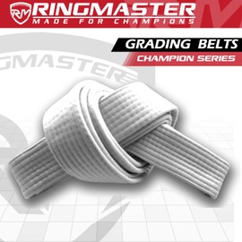 RingMaster Sports Grading Belts 9 Plain Colour for Karte Judo Taekwondo Martial Arts Training Competition | 230cm, 250cm, 280cm, 320cm (White, 230 cm)