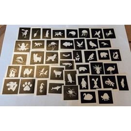 40 x Small Mini Animal Stencils Glitter Tattoo Airbrush Face Painting Horse Cat Dog Swan Penguin