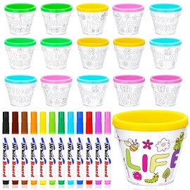 Meanplan 32 Pcs Spring Craft DIY Flower Pots Crafts Bulk Garden Pot Kit Make Your Own Flower Pots Kit for Birthday Party Gifts Art Projects Home Activities
