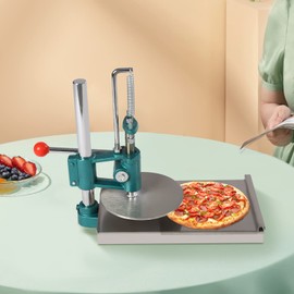 Pizza Dough Press, Stainless Steel Dough Press with Dual Plates, Height Adjustable, Home Pizza Press, Cast Iron Base, Dough Pastry Manual Press for Meatloaf Soft Rolls (7.9in)