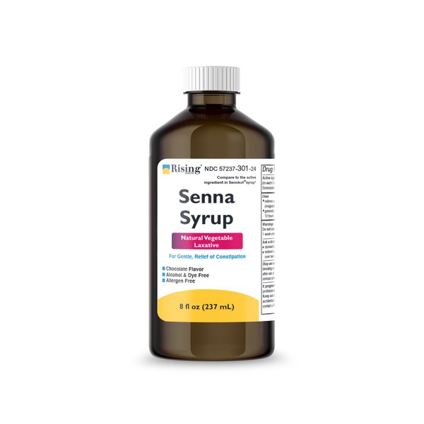 Rising Health Natural Vegetable Laxative - Senna Sennosides Syrup 8.8mg/5ml - Constipation Relief - Chocolate Flavor - Compared to Senokot® Syrup