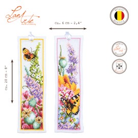 LANARTE Bookmark Cross Stitch Embroidery Kits Counted Cross Stitch Set Blumenpower Set of 2 DIY Set Adults Embroidery Reading Accessories Gift Counted Pattern Pack Approx. 6 x 20 cm Embroidery Set for