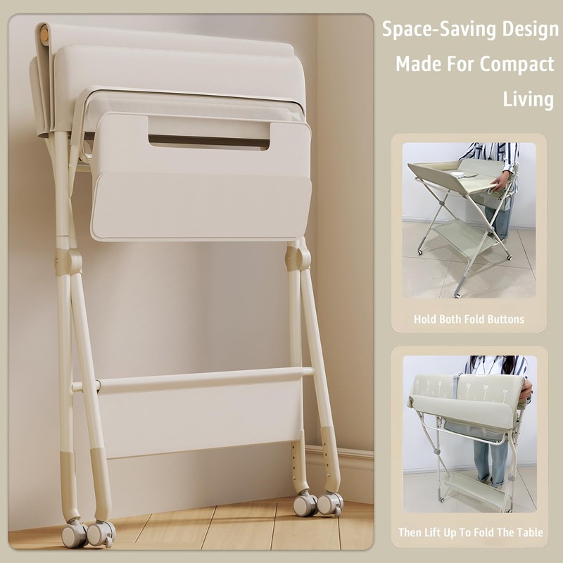QMHHRJT Changing Table, Portable Baby Changing Table with Wheels, Upgraded