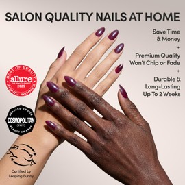 Glamnetic Press On Nails - Jam Drizzle | Short Almond Fake Nails in Deep Purple with High-Shine Glazed Finish, Salon Quality | 15 Sizes - 30 Nail Kit with Glue