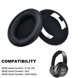 Yizhet 1 Paar Ersatz Ohrpolster für Bose Quietcomfort 2 QC2, Quietcomfort 15 QC15, Quietcomfort 25 QC25, Around Ear 2 AE2, AE2i, AE2w Kopfhörer (Schwarz)