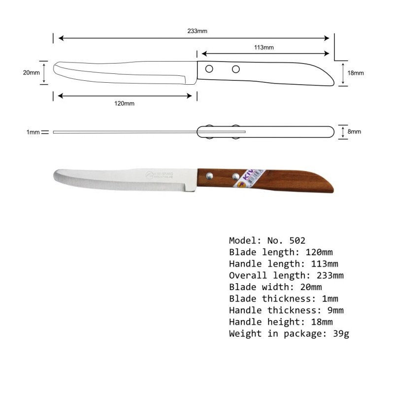 Kiwi KITCHEN UTILITY 5" PARING KNIFE WOOD HANDLE, Kiwi #502