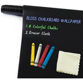 Bloss 35.4×78.7 Inch Dry Erase Board with 4 Colorful Chalks, Peel and Stick Blackboard Wall Sticker, Removable Paint Blackboard Stickers, Self Adhesive Black Chalkboard for Kids, Students