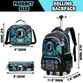 MYHSBYO Kids Rolling Backpack with Wheels for Elementary Preschool Students Boys Travel Luggage Carry on Backpack for Boys Ages 6-8 Space