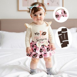 DNOMAID YZARC Baby Girl Football Outfit My 1st Football Season Romper Tutu Skirt Headband Leg Warmers Set Game Day Clothes (Khaki, 0-3 Months)