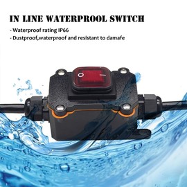 VONVOFF Waterproof Inline Cord Switch,DPST AC 20A-125V,16A-250V On Off Toggle Switch with Red Light Rocker Button Switch,Outdoor Start Stop Switch,Two Side Entry and Exit Line