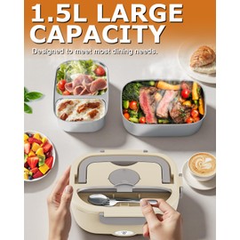 Geveniss Electric Lunch Box for Men, Women & Adults - 80W Fast Heating - Heated Lunch Box with Dual 1.5L SS Containers - Portable Food Warmer for Car, Truck, Office