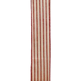 Kurt S. Adler Kurt Adler 10 YD Tan with Red Glitter & White Striped Double Wire Ribbon, Multicolor