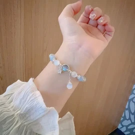 1pc Synthetic Opal Stone Beads Bracelet, Men Women's Crystal Star Grey Moonlight Stone Bracelet, Versatile And Stylish Student Friend Gift