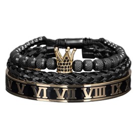 AIDUOMIRZER Luxury Roman Royal Crown Charm Men's bracelet Stainless Steel Geometry Pulseiras Men Open Adjustable Bracelets Couple Jewelry Gift, 7.5inches, Metal, zircon gemstone