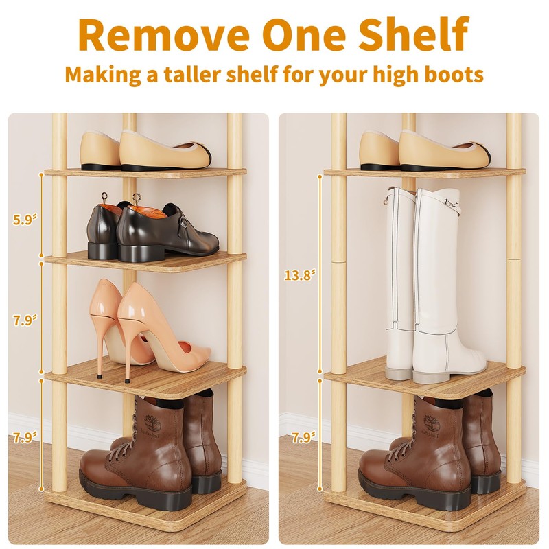 LUCKNOCK Vertical Shoe Rack, 8-Tier Tall Narrow Shoe Organizer for