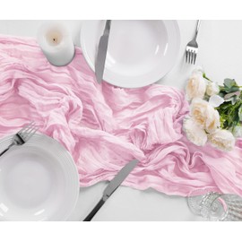 Bailarina 12 Pack Cheesecloth Table Runner 17x108 Inch Long Gauze Cheese Cloth 9ft Wrinkled Sheer Table Runner for Wedding Reception Birthday Party Table Decoration (Pink)