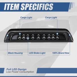 Auto Dynasty Dual Row LED Rear High Mount Black Housing 3rd Tail Brake Light Cargo Lamp Compatible with Toyota Tundra 07-18
