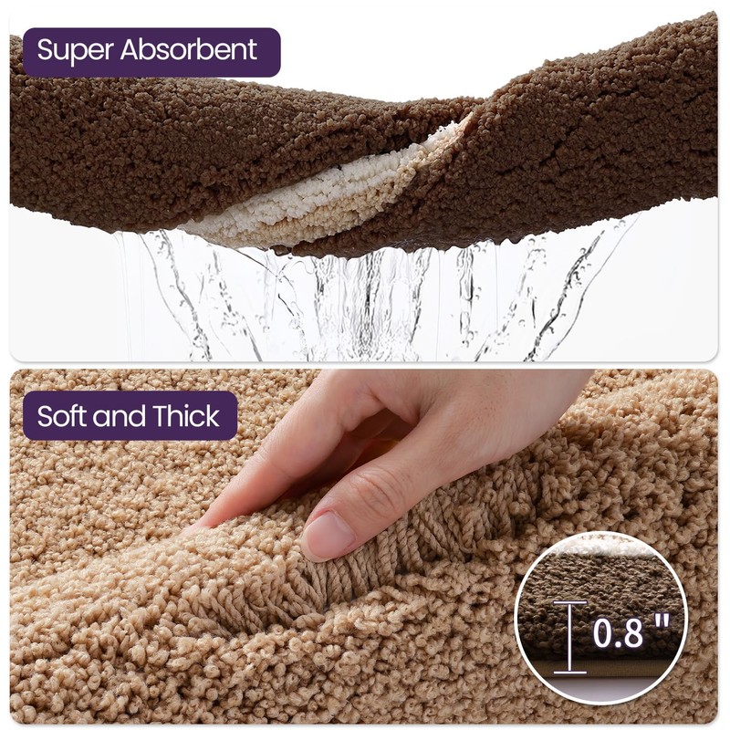 DEXI Bathroom Rugs 32x20, Soft Absorbent Bath Mat, Brown and