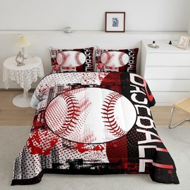 Feelyou Baseball Comforter Set Sports Baseball Bedding Set Full Size 3Pcs for Kids Boys Teens Sports Theme Duvet Insert Soft Polyester Down Comforter with 2 Pillowcases