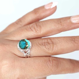 Jeweloporium 925 Silver Ring for Women Size O Copper Blue Turquoise Gemstone Vintage Silver Ring Christmas - Gift Solitaire Jewelry