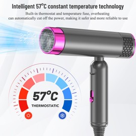 Guyisile Ionen-Haartrockner, faltbarer kleiner Reise-Haartrockner, 1600 W Profi-Haartrockner für schnelles Trocknen, mit Aufbewahrungstasche, 3 Heizstufen und 2 Geschwindigkeiten (grau)