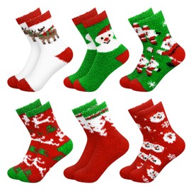 SULOLI Christmas Socks, 6 Pairs Adult Xmas Fuzzy Socks Holiday Socks Warm Winter Cozy Socks