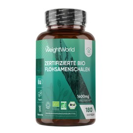 WeightWorld Organic Psyllium Husk Capsules - 3 Months Supply - Gluten Free | 1400 mg per serving, 180 vegan capsules, psyllium husk, without genetic engineering, certified organic psyllium husk powder