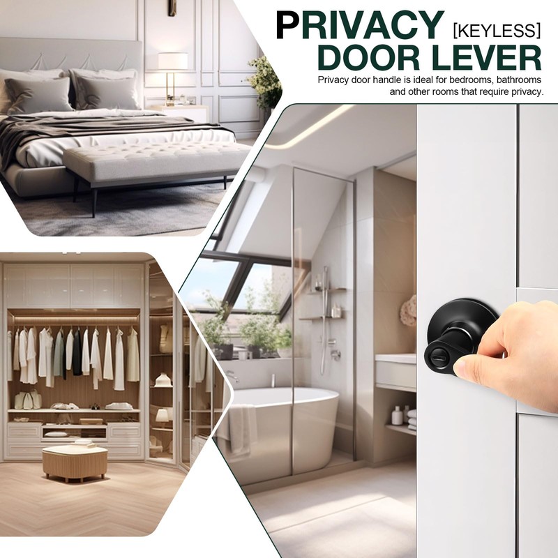 GOBEKOR 10 Pack Matte Black Privacy Door Levers Bedroom Door