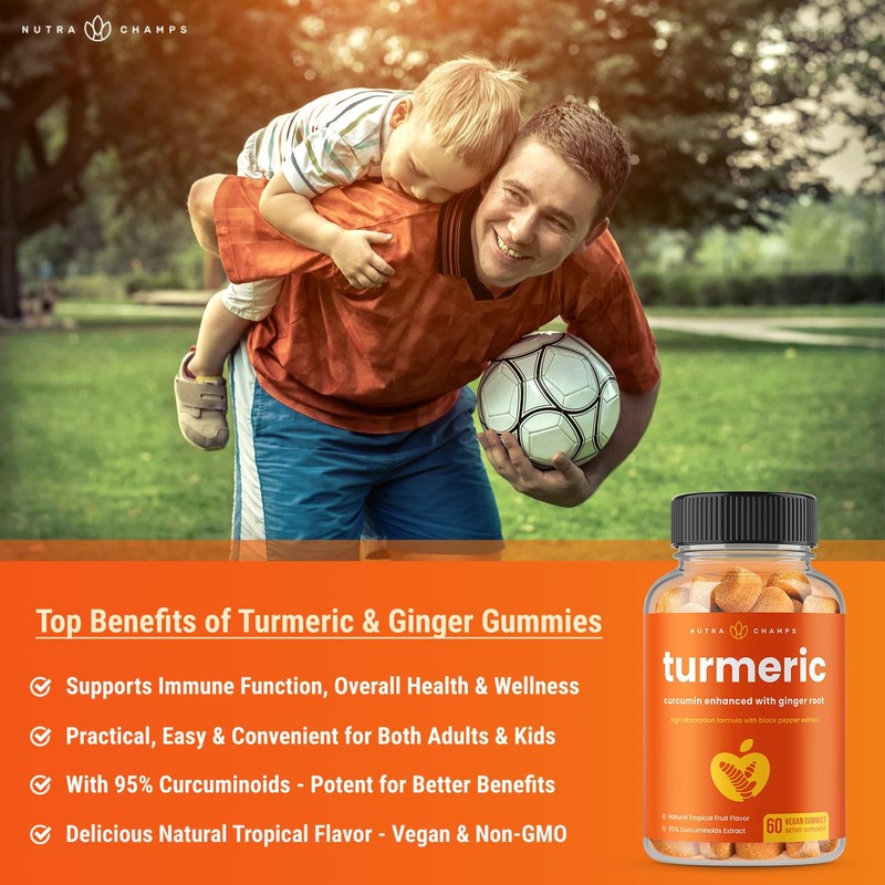 NutraChamps Turmeric Gummies for Adults & Kids with Ginger &