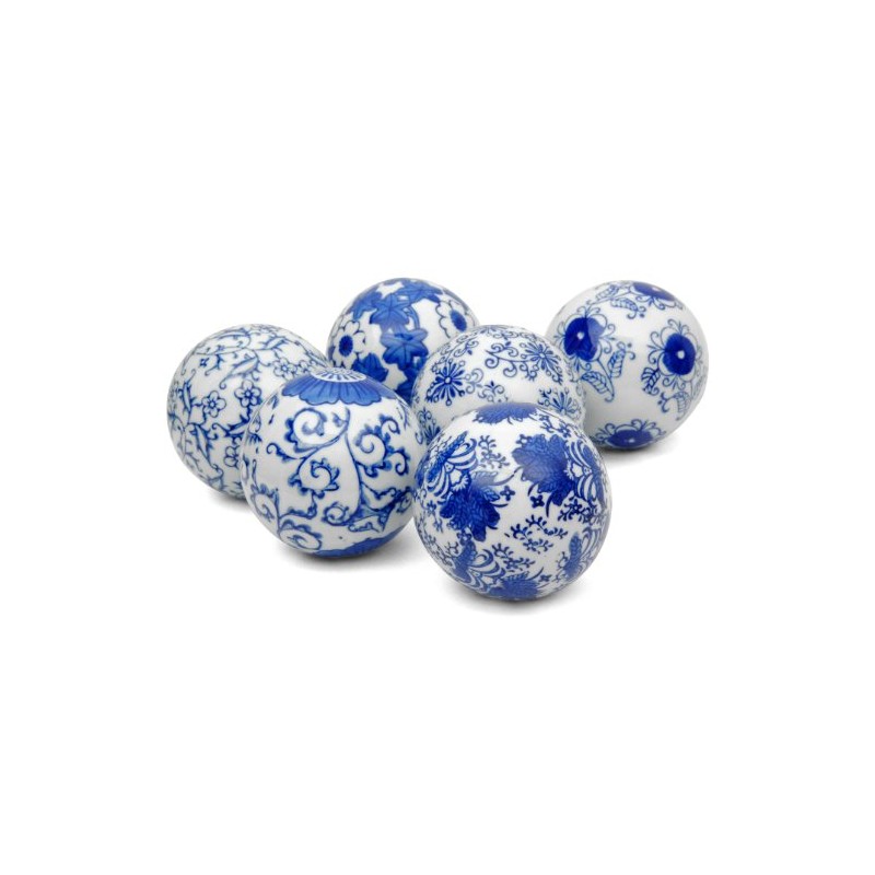 Red Lantern 3" Blue & White Decorative Porcelain Ball Set
