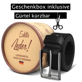 Cartvelli Business Leather Belt Men's 35 mm Made in Germany with Gift Box - Genuine Leather Belt for Suit, Jeans, Chino, caviar black