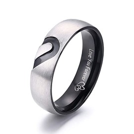 LAVUMO Matching Promise Rings for Couples Love You Forever Wedding Bands Sets for Him and Her Half Heart Rings Stainless Steel 6mm with Box Comfort Fit (Men 10 Only)