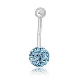 AVORA 10K White Gold Aqua Crystal Ball Belly Button Ring Body Jewelry (14 Gauge)