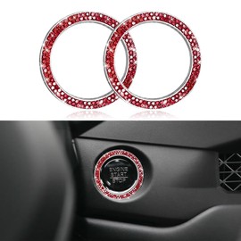 QZTYTY 2PCS Car Engine Start Stop Decoration Ring, Car Start Button Cover, Push to Start Button Start Engine Ring, Car Accessories Push Start Button Ignition Ring Sticker for Women (Red, 2PCS)