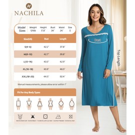 NACHILA Women's Nightgowns-Viscose Made from Bamboo,Long Sleeve Nightshirt Soft Sleep Shirts Comfy Sleepwear Long Sleepdress Pink Medium