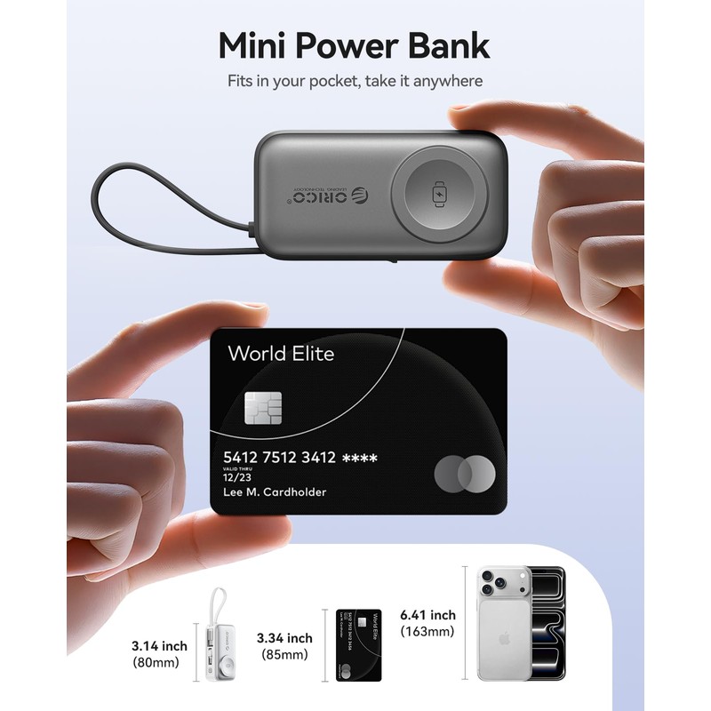 ORICO 5000mAh Portable Charger with Built-in USB-C Cable