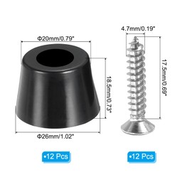 PATIKIL Cutting Board Feet,12 Pieces Non Slip Rubber Feet Bumpers with 304 Stainless Steel Screws for Cutting Board Furniture Chairs Desks 1.02" Wx0.73 H, Black