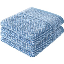 herzbach home Hand Towel Set 100% Cotton Patterned (Blue/White, 2 Hand Towels 50 x 100 cm)