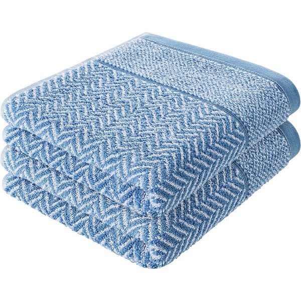 herzbach home Hand Towel Set 100% Cotton Patterned (Blue/White, 2