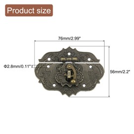 sourcing map Hasp Clasp Latch Lock, 76 x 56mm Decorative Retro Toggle Latch Zinc Alloy Hasp Lock with Swing Arm for Jewelry Box Suitcase Toolbox Wooden Case, Bronze