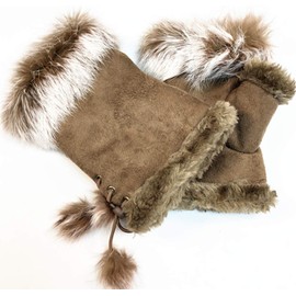 Belle Dame Womens Teens Winter Warm Faux Rabbit Fur Fingerless Gloves Mittens Texting Gloves Wrist Warmer (GL574)