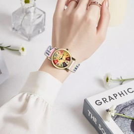 LUKYBIRDS Multi Color Watch Rainbow Vintage Women Watch Boho Hippie Pattern Watches,Quirky Boho Hippie Watch, Wonderful Watches Gift for Women,PU Leather Woven Strap Watches