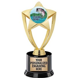 Crown Awards Fishing Derby Trophy, 8" Gold Star Fishing Derby Trophies with Deluxe Round Base 20 Pack Prime